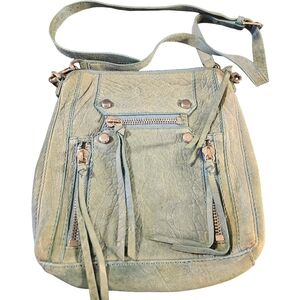 Botkier Logan crossbody bag in a light blue or aqua leather silver-tone hardware